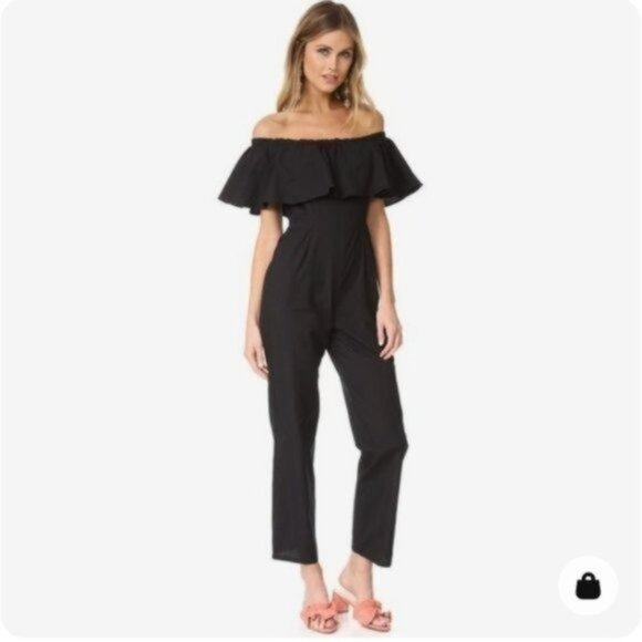 Samantha Pleet Primrose Ruffle Top Cold Shoulder Black Jumpsuit - Picture 1 of 9